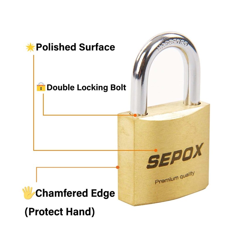 SEPOX 2-Pack Premium Solid Brass Padlock Keyed Alike, 1-9/16" 40mm