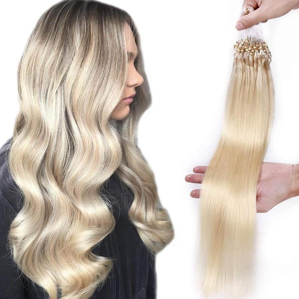 18" Micro Loop Human Hair Extensions 100 Strands #60 Platinum