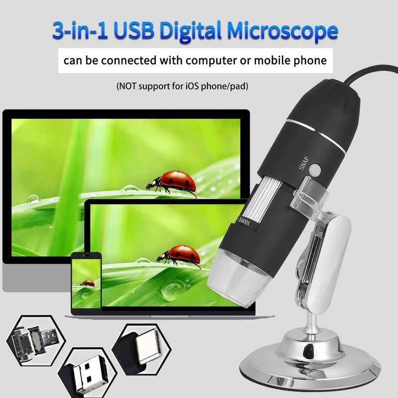 Digital Microscope 1600X 1080P HD USB Type C Micro USB