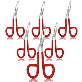 VISION TEK MED 6 Pieces Tweezers Scissor Handle Straight Tip Scissor Shaped Eyebrows Tweezers for Hair Plucker Remover Facial Hair Eyebrows Care (Red)