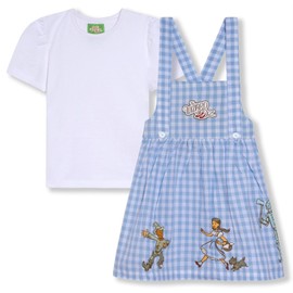 Wizard of Oz Cowardly Lion Dorothy Scarecrow Toddler Girls Matching Family Dress & T-Shirt Outfit Set Gingham Light Blue 4T
