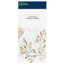 EcoQuality Disposable Hanukkah Tablecloth - Chanukah Themed Party Supplies - Rectangle Plastic Festival Table Cloth 54 x 108 inch White and Gold for Holiday Home Dining Room Kitchen Table Cover (36)