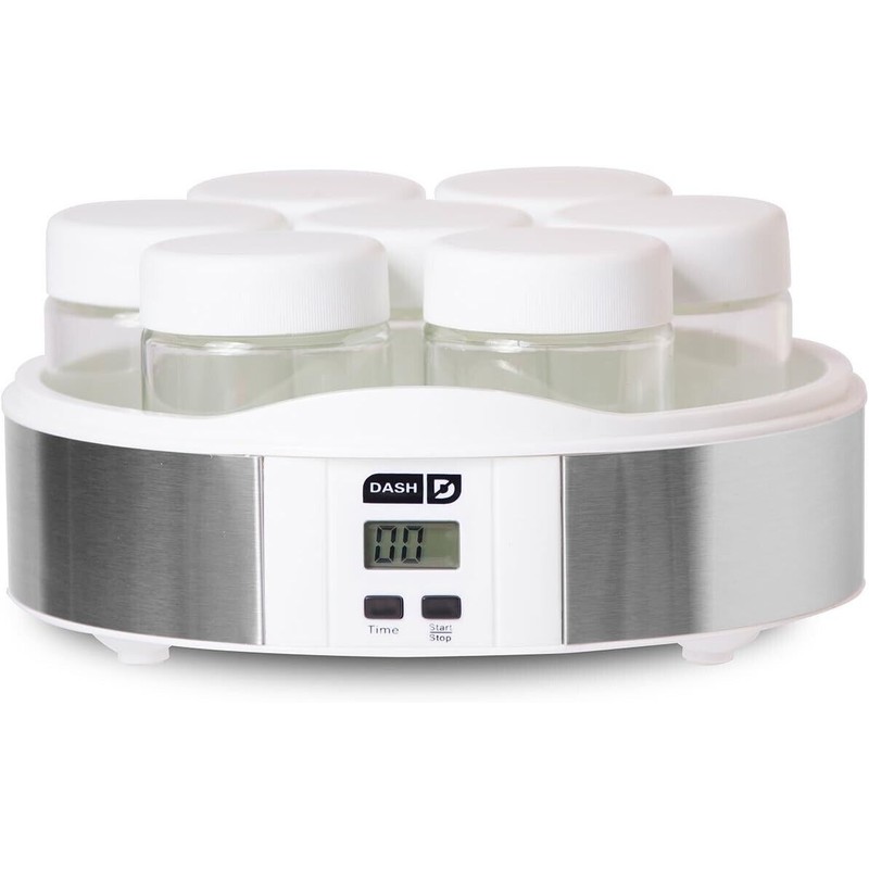 Dash Probiotic Yogurt Maker Time Control Steel Base Glass Jars