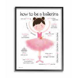 The Kids Room by Stupell How to Be A Ballerina Diagram with Pink Tutu and Slippers Brown Haired Framed Giclee Texturized Art, 24x30, Multi-Color