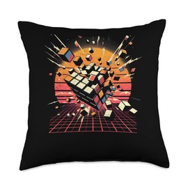The Melting Cube - Competitive Speed Cubing Merch Vintage Sunset Speedcuber Exploding Puzzle 80's Youth Math Throw Pillow, 18x18, Multicolor