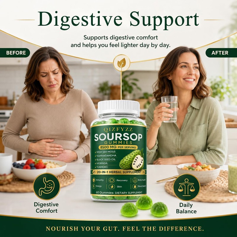 Qizfyzz Soursop Gummies, Antioxidant, Immune & Energy Support, Herbal Daily