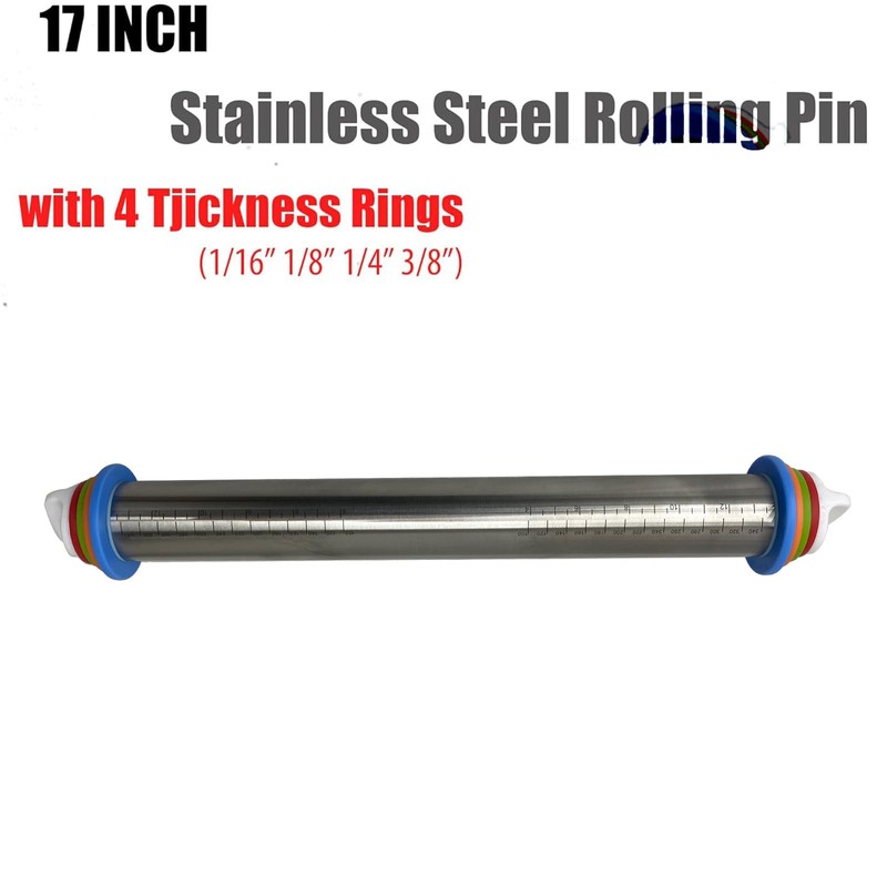 IntXanth Stainless Steel Rolling Pin with Thickness Rings, 17 Inches
