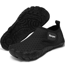 Racqua - Zapatos de agua para niños y niñas, secado rápido, para playa, descalzo, para nadar (niños pequeños/niños grandes), Wzk1653-negro, 2 Big Kid