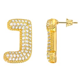 Skyfun Letter Earrings for Women Sparkly CZ Initial Earrings Stud Gold Plated Alphabet A-Z Earring Birthday Party Statement Engagement Jewelry, Gold J