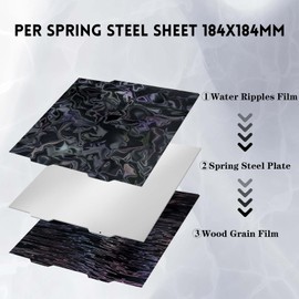 Ideaformer Double Sided Smooth Flexible PER Spring Steel Plate Effect Sheet， Smooth Water Ripples+Wood Grain PER Build Plate 184x184mm for Bambu Lab A1 Mini 3D Printer