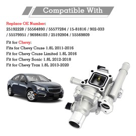 Upgraded Full-Aluminum Engine Coolant Thermostat Housing Assembly with Heater Inlet Pipe, Compatible with Chevy Cruze 2011-2016 Sonic 2012-2018 Trax 2013-2018, Replace 55577284 25199824 25192904