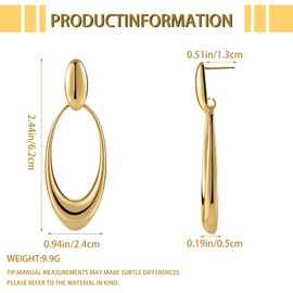 FOJDPAS 14k Gold Plated Big Chunky Drop & Dangle Earrings for Women Trendy, Hypoallergenic Gold Nickel Free Earrings with Two Tone Jewelry Gift (Oval earrings)