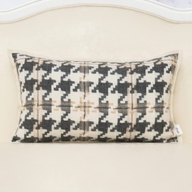 Alerfa 12 x 20 Inch Light Brown Off White Dark Gray Houndstooth Cushion Case Luxury Modern Cotton Velvet Lumbar Throw Pillow Cover Decorative Pillow for Couch Sofa Living Room Bedroom Car 30 x 50cm