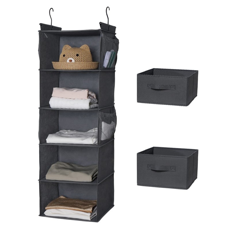 MAX Houser 5 Tier Shelf Hanging Closet Organizer, Cloth Hanging
