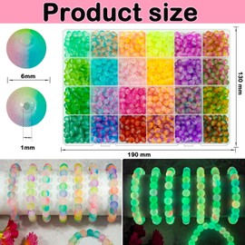 1560pcs 6mm Glow in The Dark Beads for Bracelets, 24 Color Glow in The Dark Glass Beads for Jewelry Making Round Loose Spacer Rainbow Beads for DIY Craft Friendship Necklace Earring (6MM Glowing)