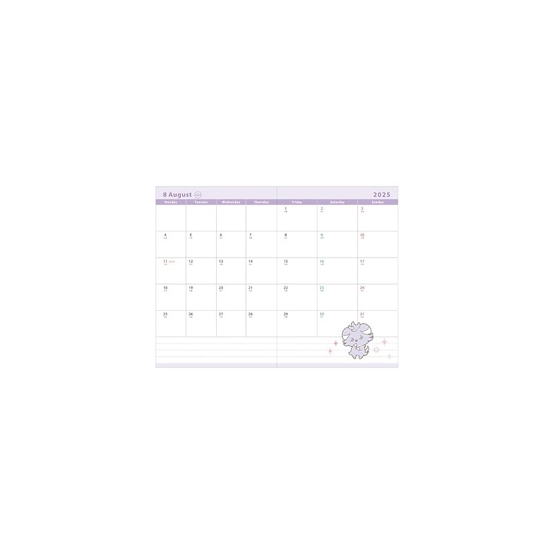 Sunstar Bungu S2958619 Pocket Monster 2025 Notebook, Monthly B7 Set