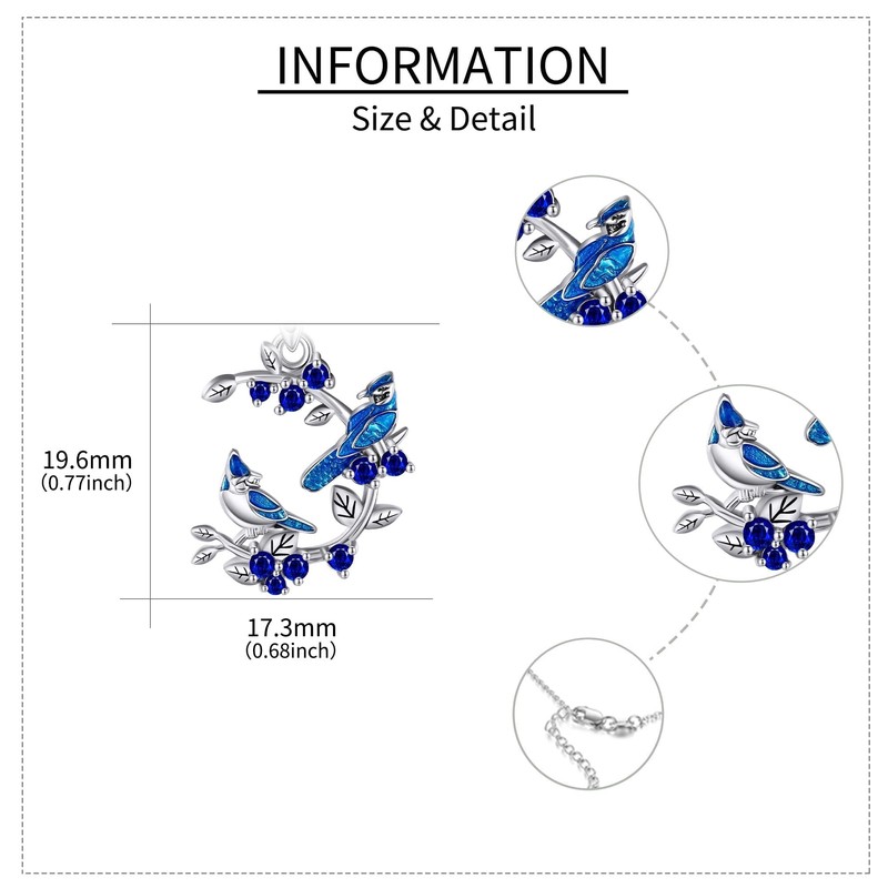 YAFEINI Blue Jay Necklace 925 Sterling Silver Bluejay Pendant Bird