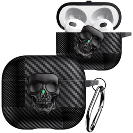 CCSmall for AirPods 3th Generation Case with Carabiner Keychain, Funny 3D Skull Protection Cover Full Body Shockproof with Secure Lock Girls Boys Case for AirPods 3 Gen,Skull Black