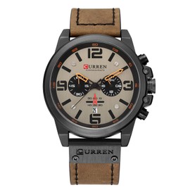 Mens Watches Military Watches Men Leather Strap Analog Quartz Chronograph Date Sports Watch Men Brown Chronograph Quartz Movement, brown, Chronograph, quartz movement