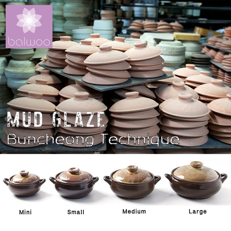 BALWOO Korean Pot [Buncheong] MUD GLAZE Earthenware Ttukbaegi, Natural Ceramic