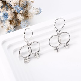 DAYLINLOVE Lesbian Earrings 925 Sterling Silver Lesbian Symbol Dangle Pride Jewellery Lesbian Gifts for Women and Lovers, Sterling Silver, No Gemstone