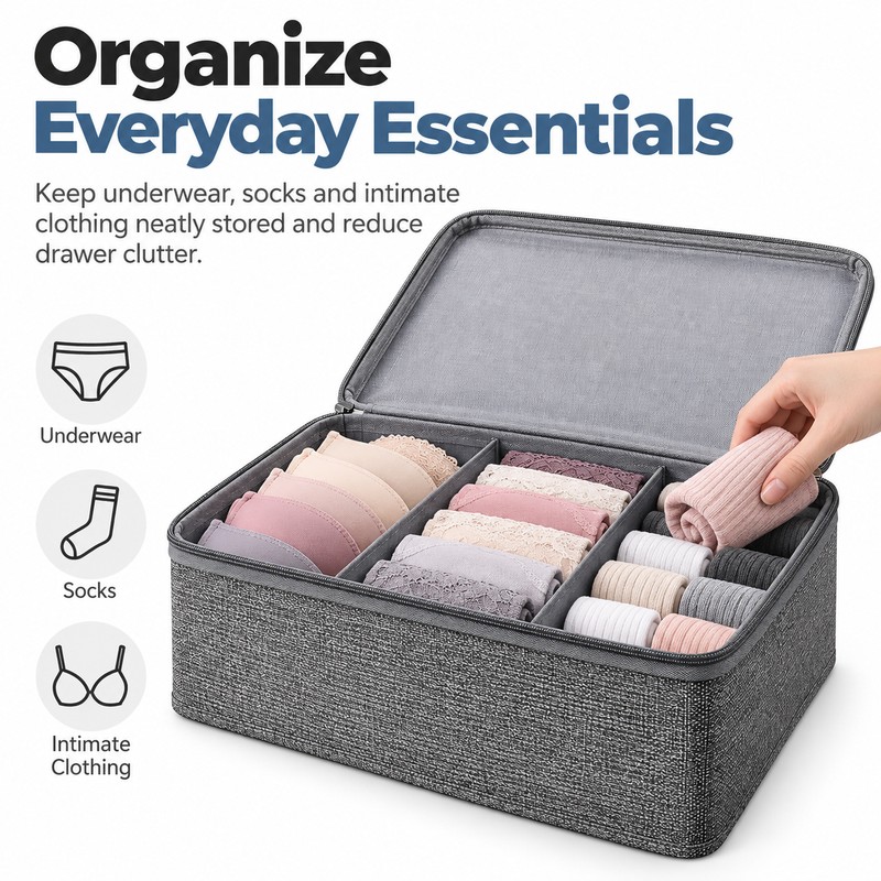Large Capacity Foldable Clothes Storage Box with Lid, Polyester Closet