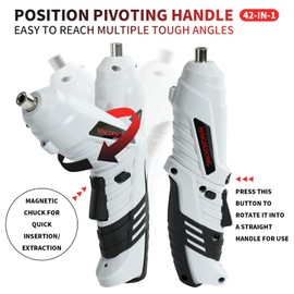 NINGDEDONG Electric Cordless Screwdriver Set, power-screw-guns，Rechargeable Cordless Power Tool with Carrying Case and Bits (white)