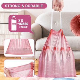 4 Gallon Trash Bags Drawstring 100 Count, JUKFITA Extra Strong Small Garbage Bags, Unscented Trash Can Liners for Bathroom Restroom Office Kitchen, Red