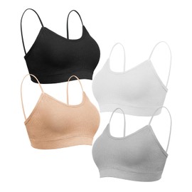 KCDDUMK 4 Pieces Cami Bras - Women's V-Neck Padded Seamless Straps Bralette Everyday Basic Sleeping Bra
