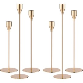 YAYUSI Juego de 6 Candelabros de Metal de Dorados,Candeleros para Velas,Pieza Central de decoración Elegante para Mesa,Soporte para Velas De Pilar para Bodas, Cenas, Fiestas,Oro