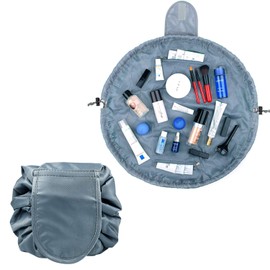 HINATAA Lazy Drawstring Makeup Bag, Travel Cosmetic Bag Large Capacity Drawstring Makeup Bag Lazy Cosmetic Bag Beam Mouth Storage Bag Cosmetic Pouch Travel Storage Bag (Grey)