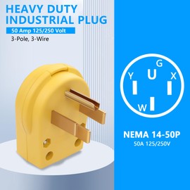 CERRXIAN NEMA 14-50P 50 Amp 125/250 Volt Angle Plug, AC Dryer Replacement Male Angle Plug, 3 Pole 4 Wire Heavy Duty Spec Industrial Grade, Fits Cable OD 11.5mm-26mm