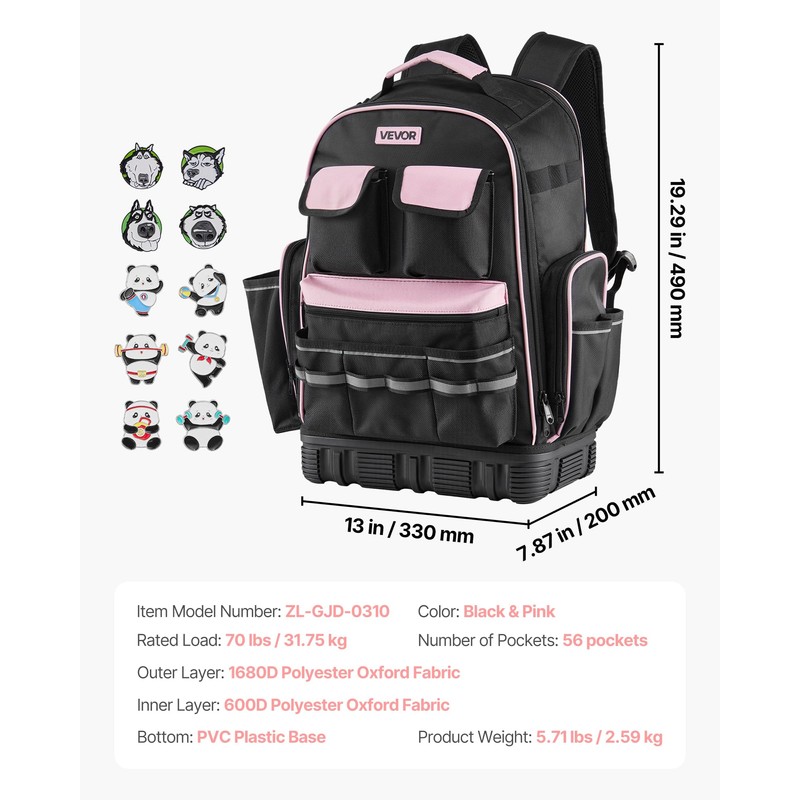 VEVOR Tool Backpack, 56 Pockets, Heavy-duty Tools Storage Organizer Work