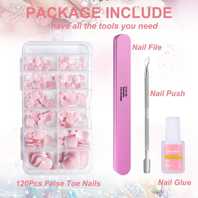 French Fake Toe Nails Set, Press on Nails for Toe,