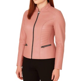 LIVEEVIL Women's Moto Cafe Racer Ladies Coats Pink Real Leather Jacket Fitted Genuine Lambskin Italian Quilted Retro Jackets