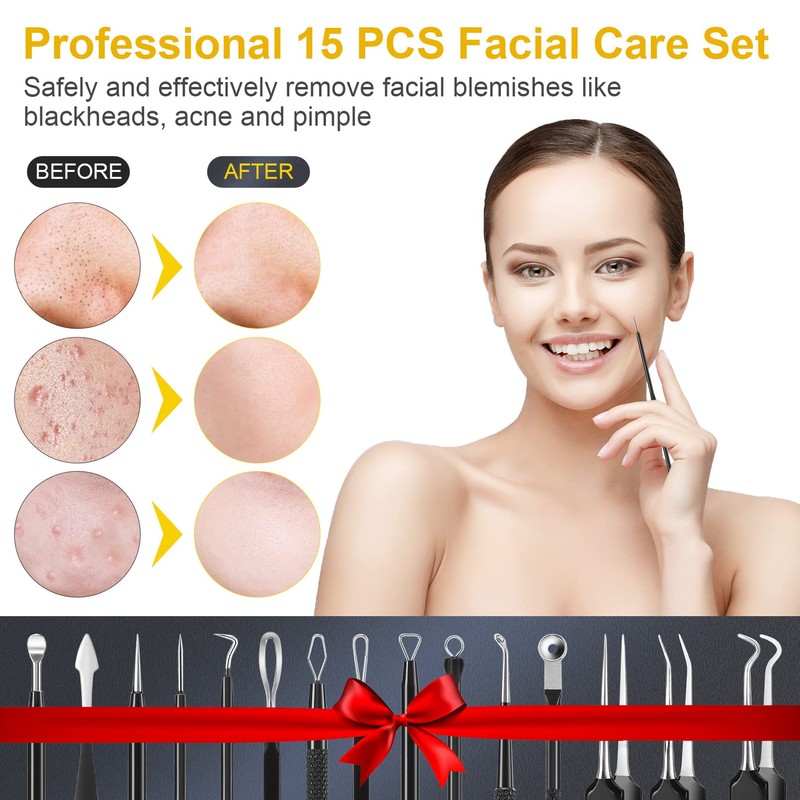 Blackhead Remover Tool Kit, IUMAKEVP 15 PCS Professional Stainless Steel