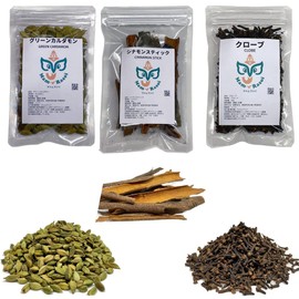 Mam Rasoi Mamura Soi Hole Spice Set, 3 Types, 1.8 oz (50 g) Each (Clove, Cinnamon, Cardamom), Additive-Free