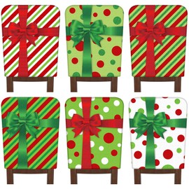 FuWeave 6 Pcs Lime Green Red Christmas Chair Covers Polka Dot Stripe Christmas Chair Back Covers Xmas Chair Protector Slipcovers Washable Winter Dining Room Seat Covers for Home Hotel Kitchen Decor