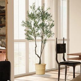 Aurlan 7.55ft Artificial Olive Tree, Faux Olive Tree with Lifelike Fruits, 90.55in Fake Olive Tree with Sturdy Plastic Pot, Artificial Plants for Office Home Living Room Indoor Outdoor Decor