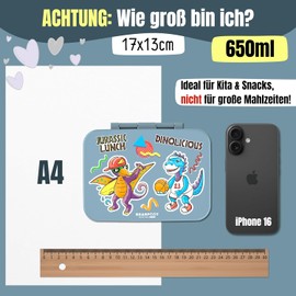 BEARFOOT Bento Box COMPACT | BPA-freie Kinder Brotdose für Schule & Kindergarten | Auslaufsichere Lunchbox für Mädchen & Jungen | Praktisch, leicht & kompakt (Dinos-blau, 650ml)