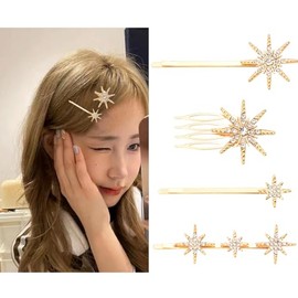 Star Wedding Hair Clips Snowflake Hair Comb for Women Bridal Hair Pins for Wedding Christmas Hair Accessories Bridesmaid Headpiece for Women Rhinestone Star Bobby Pins 4 Pcs