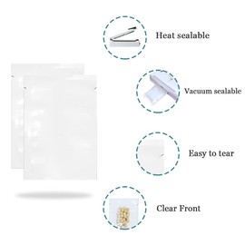 1000 Pack White Front Clear Open Top 2.8mil Plastic Vacuum Pouch 2.4x3.5 inch (Usable Size 2x3.1 inch) Heat Sealable Bags for Food Storage Packets Mini Sample with Tear Notches