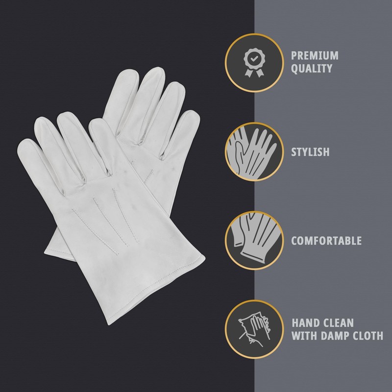 THE MASONIC COLLECTION - 100% Soft Leather Gloves - White