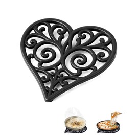 Black Heart Cast Iron Trivet for Kitchen & Dining - Romantic Decorative Hot Dish Pad, Heat Resistant Pot Holder with Raised Feet Design (Black)