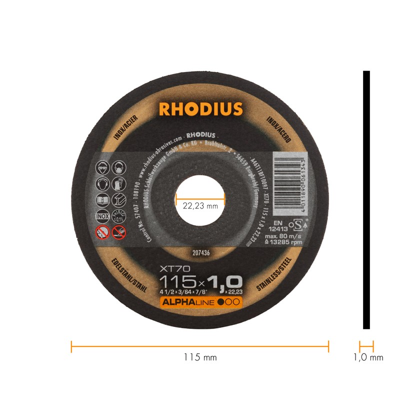 Rhodius Extra-Thin Stainless Steel Cutting Discs, XT70, Diameter 115 /