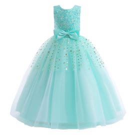 Glamulice Princess Sparkle Tulle Dress Elegant Vintage Sequin Flower Girl Dresses for Wedding Bridesmaid Party Dance Ball Gown Pageant Holiday Photo Shoot Kids Birthday Prom Maxi Gown Mint Green 7 8