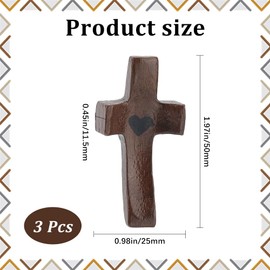 GORGECRAFT Pack of 3 "Cross My Heart" Wooden Crosses Brown Wooden Crucifix In Love Shape To Encourage Fingertip Small Pocket With Thumb To Hold A Hand Cross For Praying Great Christmas East