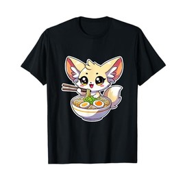 Fennec Fox Eating Ramen Tee Japanese Anime Kawaii Kids Girls T-Shirt