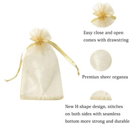 100pcs 4x6 inch Gifts Wrap Bags Gold, Organza Sheer Fabric Bulk, Drawstring Reusable Recycled Pouch for Baby Shower Favor, Craft Business, Beach, Standard Size Elegant Business Card, Cute Little Toy