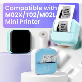 Self-Adhesive Thermal Printer Stickers, Compatible with T02/M02X/M02L Mini Sticker Printer, Black on Mint Green/Lavender Purple/Light Orange, 50mm x 3.5m Printer Paper for Journal, Study, Note